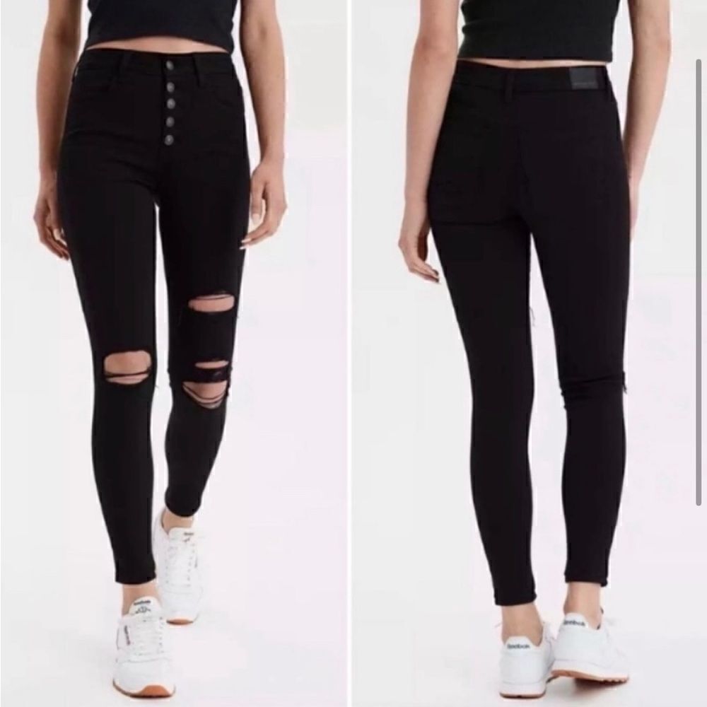 American Eagle Next Level Stretch Super Hi Rise Jegging Black Distress - Picture 11 of 11